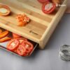Bmado Bamboo Cutting Board with Stainless Steel Tray – (Medium) Wooden Chopping Board with Pull-Out Sliding Drawer Container (33 x 23 x 6 cm) for Kitchen & Food Prep