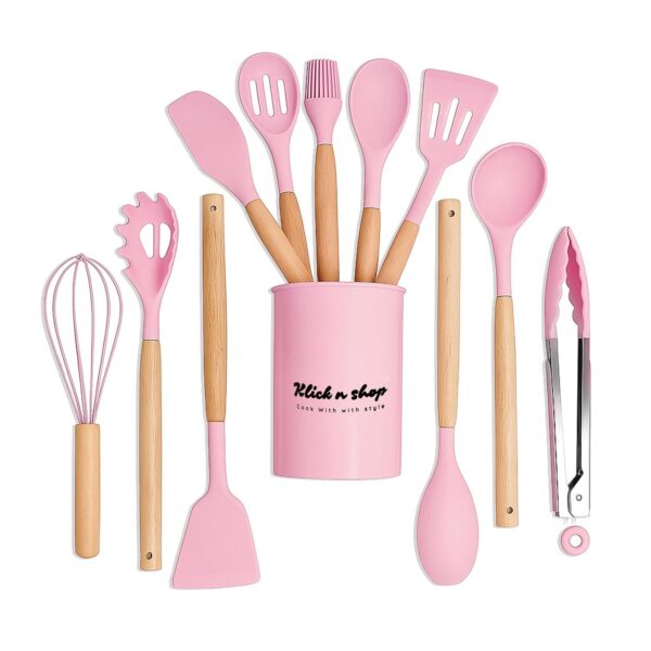 Premium Silicone Kitchen Spatula Set for Cooking | Heat Resistant Spatula for Non Stick Pan with Wooden Handle & Holder | Steel Core Silicone Spatula | Non-Stick Kitchen Utensils Set (12 Pcs)