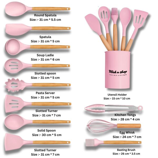 Premium Silicone Kitchen Spatula Set for Cooking | Heat Resistant Spatula for Non Stick Pan with Wooden Handle & Holder | Steel Core Silicone Spatula | Non-Stick Kitchen Utensils Set (12 Pcs)
