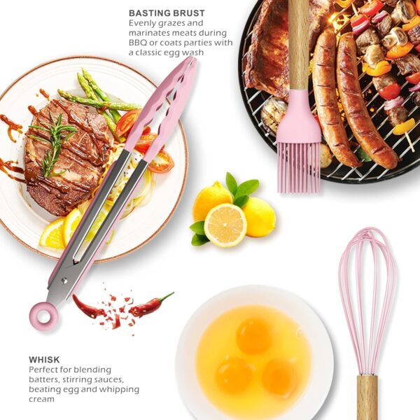 Premium Silicone Kitchen Spatula Set for Cooking | Heat Resistant Spatula for Non Stick Pan with Wooden Handle & Holder | Steel Core Silicone Spatula | Non-Stick Kitchen Utensils Set (12 Pcs)