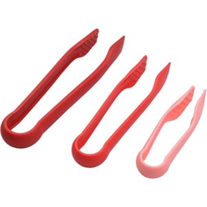 3 Piece Multifunctional Plastic Food Tongs Kitchen Bread Non-Slip Cooking Clip Clamp BBQ Salad Tools Grill Utensils - 6/8/10 Inch (Red)