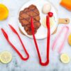3 Piece Multifunctional Plastic Food Tongs Kitchen Bread Non-Slip Cooking Clip Clamp BBQ Salad Tools Grill Utensils - 6/8/10 Inch (Red)