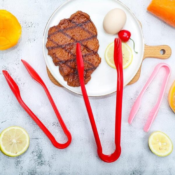 3 Piece Multifunctional Plastic Food Tongs Kitchen Bread Non-Slip Cooking Clip Clamp BBQ Salad Tools Grill Utensils - 6/8/10 Inch (Red)