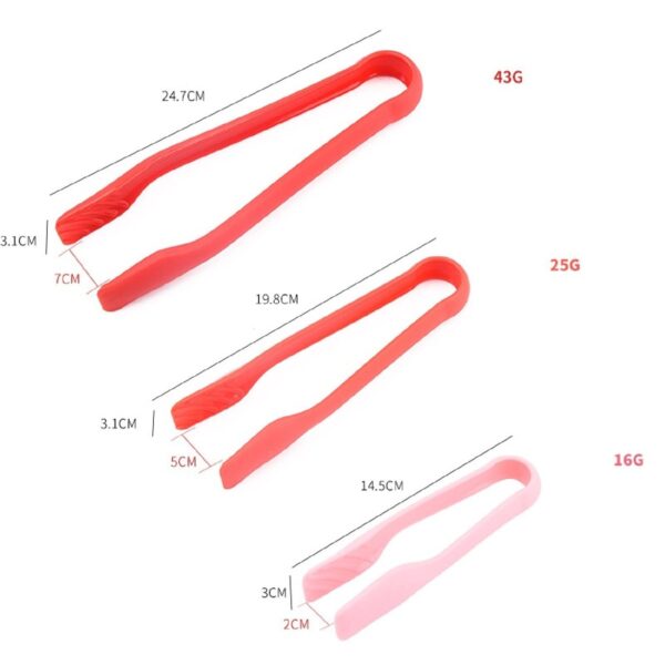 3 Piece Multifunctional Plastic Food Tongs Kitchen Bread Non-Slip Cooking Clip Clamp BBQ Salad Tools Grill Utensils - 6/8/10 Inch (Red)