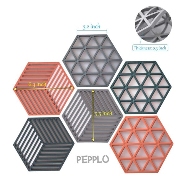 pepplo Trivet Mats,6 Pack Silicone Table Mats Heat Resistant Hot Pans Non-Slip Pot Holders Placemat for Bowl Dishes Kitchen Cooking Dining - Triangle & Line Mix