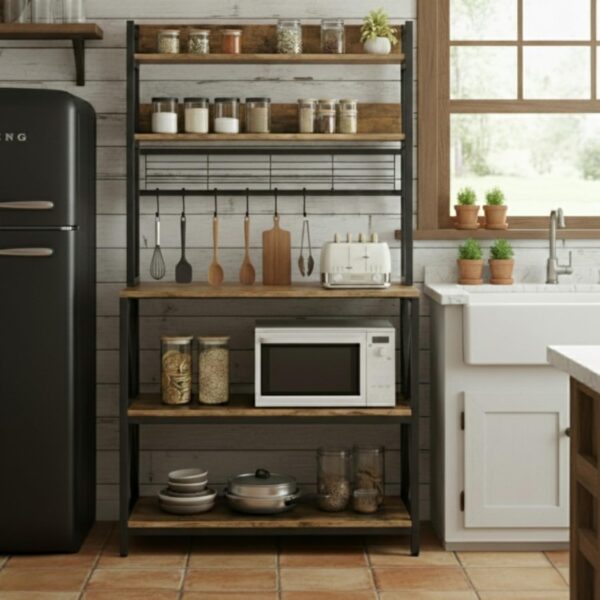 1779909846_TEKAVO-Lita-5-Tier-Kitchen-Organizer-RackMultipurpose-Microwave-Stand-for-Kitchen-Platform-OTG-OvenSteel-Utensils-Storage-Shelf-with-Hooks-60x40x170-cm-Rustic-Brown.jpg TEKAVO Lita 5-Tier Kitchen Organizer Rack|Multipurpose Microwave Stand for Kitchen Platform & OTG Oven|Steel Utensils Storage Shelf with Hooks| (60x40x170 cm) (Rustic Brown)