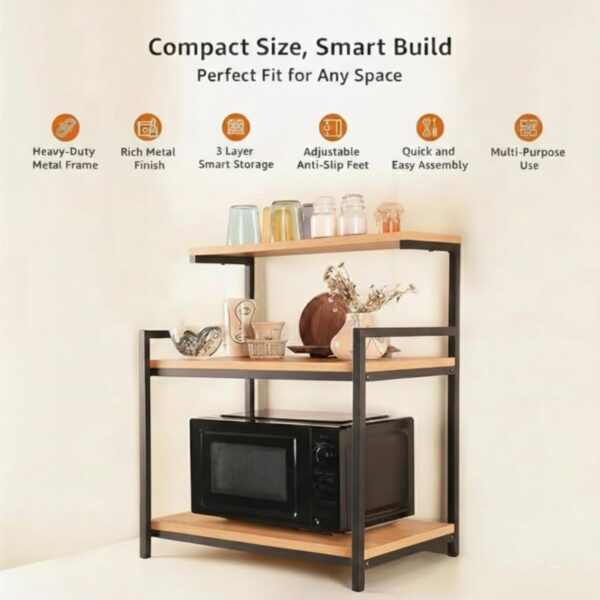 TEKAVO Engineered Wood Multi-Purpose Rack for Microwave | OTG | Oven | Kitchen Organizer | Mile Oak | 60L x 40W x 70H CM