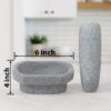 EZAHK Kalvam Stoneware Mortar and Pestle Set,Masher, Khalbatta, Kharal, Musal,for Kitchen, Home, Herbs and Spices (6 inch Grey,Small Size)