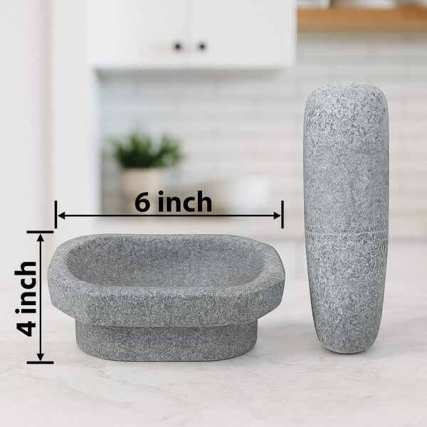 EZAHK Kalvam Stoneware Mortar and Pestle Set,Masher, Khalbatta, Kharal, Musal,for Kitchen, Home, Herbs and Spices (6 inch Grey,Small Size)
