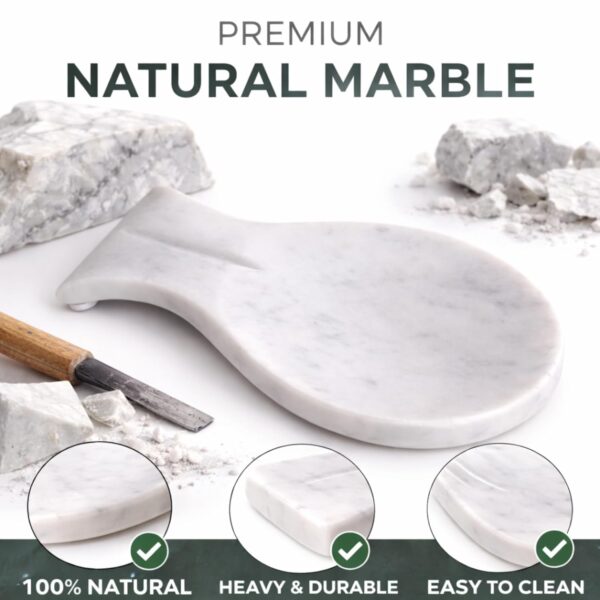 Spoon Rest Handmade Marble Big White Spatula Ladle Fork Utensil Rest - Spoon Rests Keeper Kitchen Organizer - Chef Cooking Helper Tool Countertop Spoon Holder