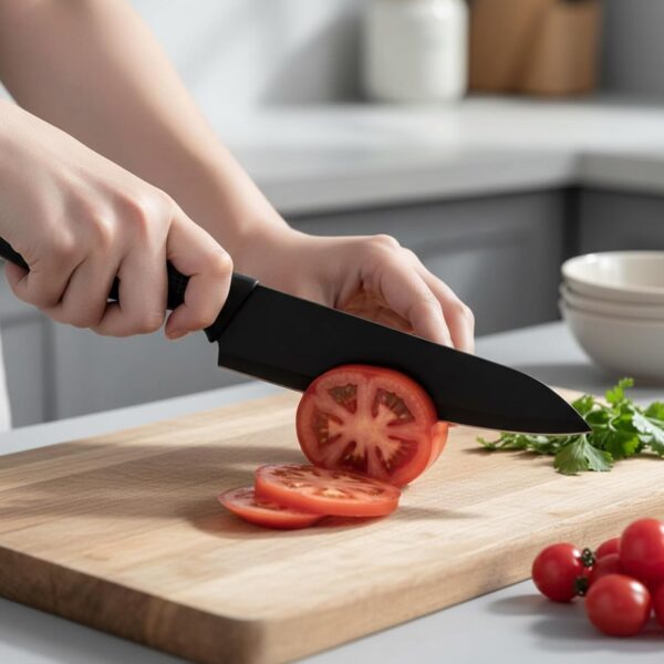 3 Piece Kitchen Knife Set – Chef Knife, Cleaver & Utility Knife with Blade Covers – Non-Stick Black Stainless Steel Knives for Home & Professional Cooking