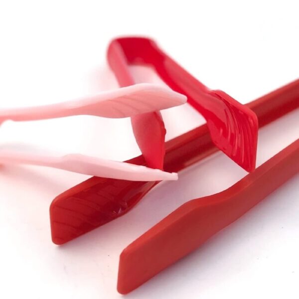 3 Piece Multifunctional Plastic Food Tongs Kitchen Bread Non-Slip Cooking Clip Clamp BBQ Salad Tools Grill Utensils - 6/8/10 Inch (Red)