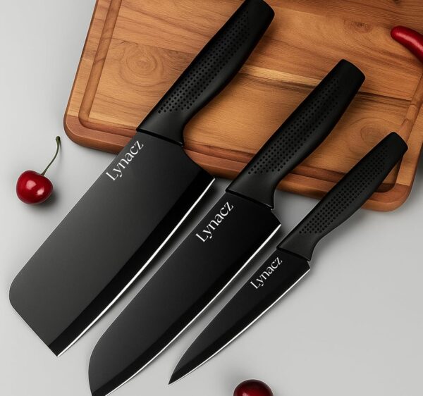 3-Piece Professional Knife Set, Stainless Steel Kitchen Blades with Safety 3-Piece Professional Knife Set, Stainless Steel Kitchen Blades with Safety Covers and Ergonomic Non-Slip Handles for Smooth Cutting Experience