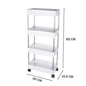 4 Layer Multipurpose Kitchen Trolley with Wheels, Space Saving Home Storage Organizer Rack Vegetable Trolley Rack Stand for Living Room, Bedroom, Office (White)