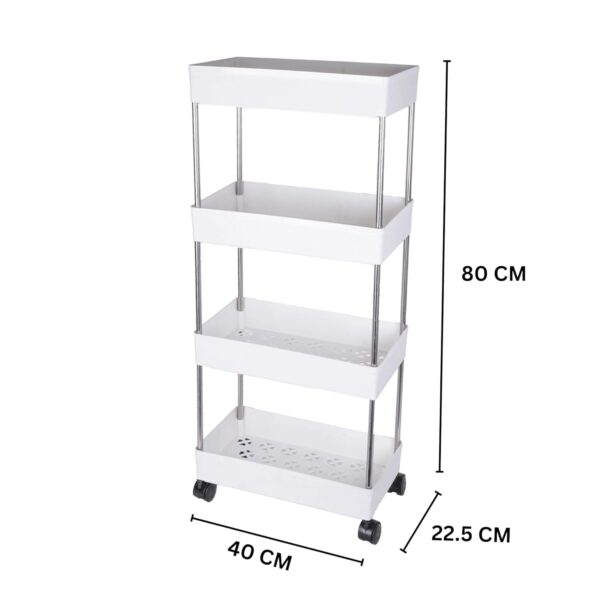 4 Layer Multipurpose Kitchen Trolley with Wheels, Space Saving Home Storage Organizer Rack Vegetable Trolley Rack Stand for Living Room, Bedroom, Office (White)