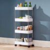 4 Layer Multipurpose Kitchen Trolley with Wheels, Space Saving Home Storage Organizer Rack Vegetable Trolley Rack Stand for Living Room, Bedroom, Office (White)