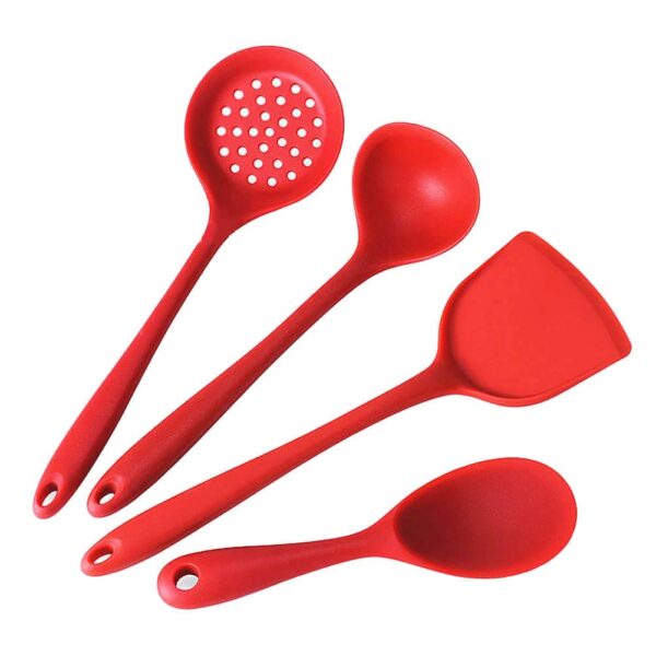 4-Piece Red Silicone Cooking Utensils Set - Turner Spatula, Skimmer, 4-Piece Red Silicone Cooking Utensils Set - Turner Spatula, Skimmer, Ladle and Spoon Spatula - Nonstick Eco Kitchen Utensils Set 480ºF Heat-Resistant 4C (Red)