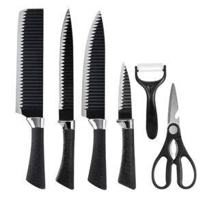 6 Pcs Kitchen Knife Set with Covers, High Carbon Stainless Steel Black Colour Coated Chef Knife I Utility Knife I Sontuku Knife I Bread Knife I Utility Knife (Black)
