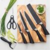 6 Pcs Kitchen Knife Set with Covers, High Carbon Stainless Steel Black Colour Coated Chef Knife I Utility Knife I Sontuku Knife I Bread Knife I Utility Knife (Black)