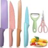 6 - Piece Colorful Kitchen Knife Set | High-Carbon Stainless Steel | Includes Scissors & Peeler | Chef’s Knife, Slicer, Meat Knife & More (Multicolor)