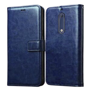 Amazon Brand- Solimo Flip Leather Mobile Cover (Soft, Flexible & Kickstand Back case) Compatible for Nokia 5 (Blue)