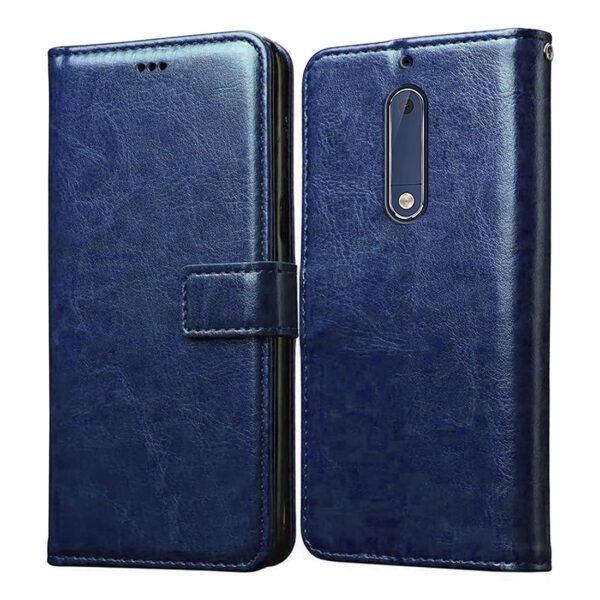 Amazon Brand- Solimo Flip Leather Mobile Cover (Soft, Flexible & Amazon Brand- Solimo Flip Leather Mobile Cover (Soft, Flexible & Kickstand Back case) Compatible for Nokia 5 (Blue)