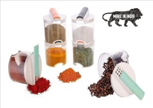 Anugrah Transparent Stackable Seasoning Cans Plastic Spice, Fridge, Utility Box, Tea Coffee and Sugar Container for Kitchen (White, 250 ml) -Pack of 6
