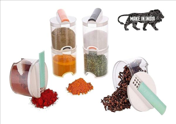 Anugrah Transparent Stackable Seasoning Cans Plastic Spice, Fridge, Utility Box, Tea Coffee and Sugar Container for Kitchen (White, 250 ml) -Pack of 6