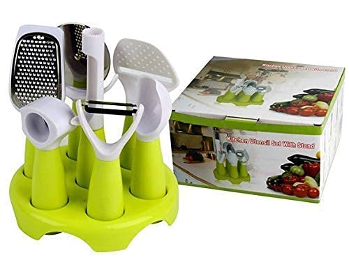 BLENT 7pcs Multifunctional Kitchen Food Slicer Fruit Tool Set with Stand Essential Utensil Set Cooking Tools Gadgets Stainless Steel + Plastic