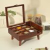 BRICK BROWN ® Premium Handcrafted Crafted 9-Compartment Wooden Table Top BRICK BROWN ® Premium Handcrafted Crafted 9-Compartment Wooden Table Top Masala Dabba Containers Jars & Kitchen Spice Box with Spoon Masala Box with Legs For Kitchen - 10.7x8x4.6 Inches