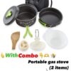 BYRM Camping Cookware Mess Kit with Gas Stove for Backpacking Gear – Camping Cooking Set - Camping Pots and Pans Set - Backpacking Stove/Portable Stove Compatible - Camp Kitchen Equipment
