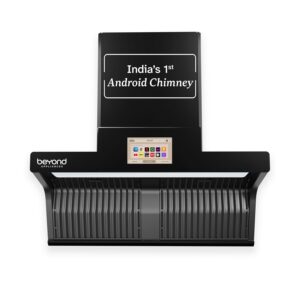 Beyond Appliances Orion 90cm Auto Clean Kitchen Chimney | 1600 CMH Suction | Filterless | Smart Touchscreen Display & Speaker | Baffle Plates | Touch Control | Black Finish.