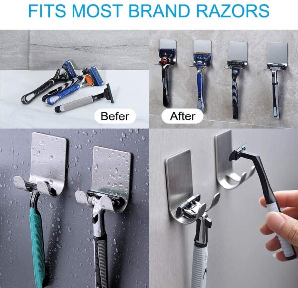 Bholu Creations Razor Holder for Shower Stainless Steel Wall Power Plug Waterproof Self Adhesive Utility Hooks for Towel Loofah Keys Kitchen and Bathroom Pack of 1