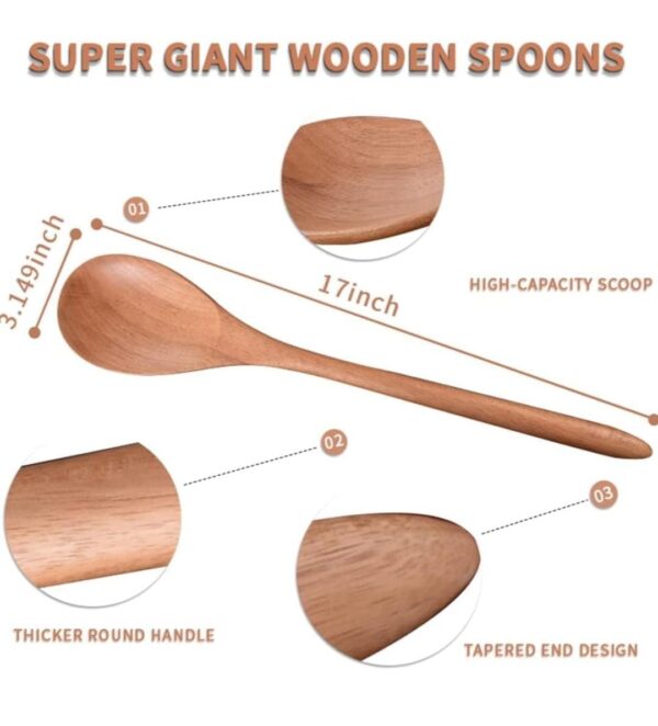 BrosMoon Big Wooden Spoon for Cooking, Large Wood Scoop Utensil, 18-inch Kitchen Serving Scoop for Big Pot, Long Handle Giant Spoon