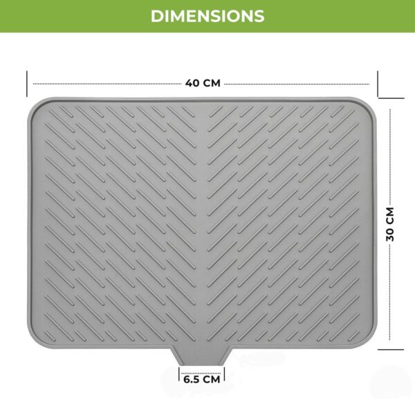 CELA Silicone Dish Drying Mat for Kitchen 40 x 30 cm | Non-Slip Heat Resistant Kitchen Drying Pad with Drain Lip | Quick Dry Dish Drainer Mat for Plates, Cups & Utensils | Countertop Water Protection
