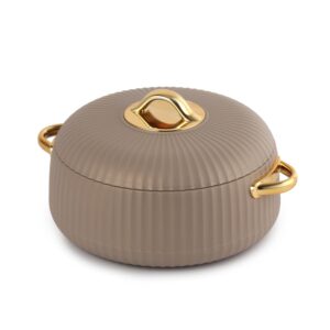Cello Aurum Luxury Inner Stainless Steel Insulated Hot-pot 1250ml, Brown | Easy Grip Lid & Frim Twist Lock | BPA-Free, Durable, Suitable for Hot & Cold | Hot Box for Kitchen | Hot Pot for Home