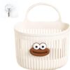 Cute Wall Mounted Storage Basket with Handle | Punch-Free Hanging Organizer Basket | Drainage Design Plastic Storage Basket for Bathroom, Kitchen & Bedroom (Pack of 1)