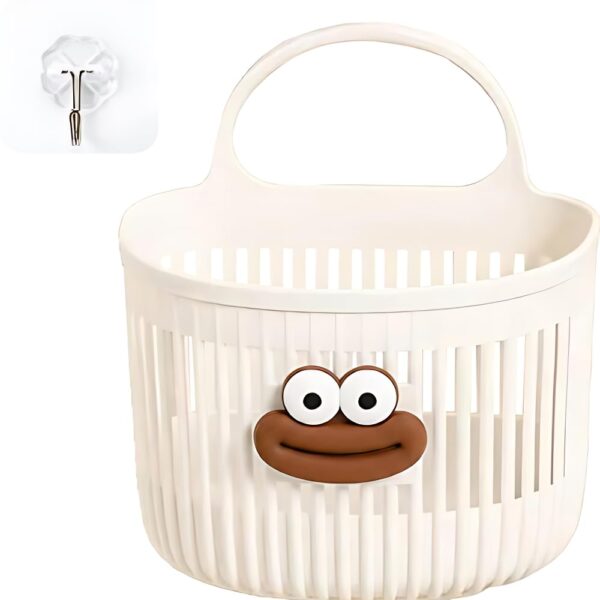 Cute Wall Mounted Storage Basket with Handle | Punch-Free Hanging Organizer Basket | Drainage Design Plastic Storage Basket for Bathroom, Kitchen & Bedroom (Pack of 1)