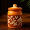 D'Maiolica Traditional Ceramic Pickle Jars with Lid in 1000ml | D'Maiolica Traditional Ceramic Pickle Jars with Lid in 1000ml | Achaar Barni for Kitchen | Ceramic Container for Achar, Salt, Spices (Set of 1) (Full Yellow Red Floral)
