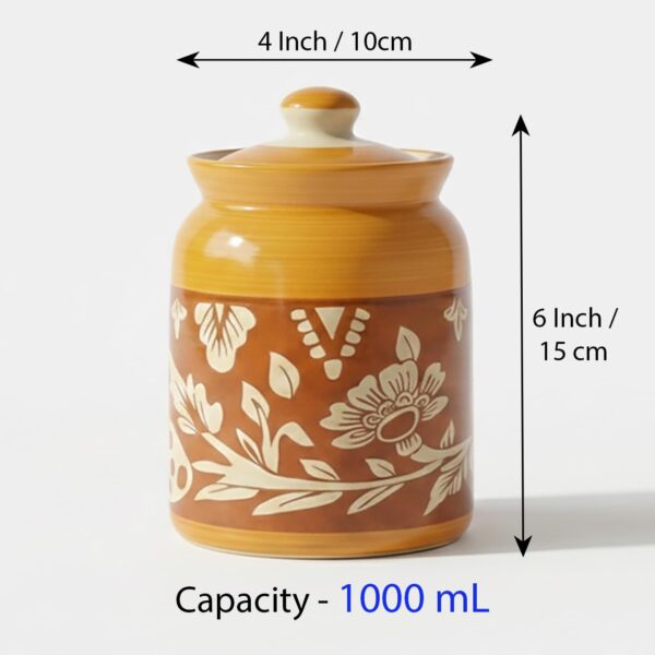 DMaiolica-Traditional-Ceramic-Pickle-Jars-with-Lid-in-1000ml-Achaar-Barni-for-Kitchen-Ceramic-Container-for-Achar-Salt-Spices-Set-of-1-Full-Yellow-Red-Floral.jpg D'Maiolica Traditional Ceramic Pickle Jars with Lid in 1000ml | Achaar Barni for Kitchen | Ceramic Container for Achar, Salt, Spices (Set of 1) (Full Yellow Red Floral)