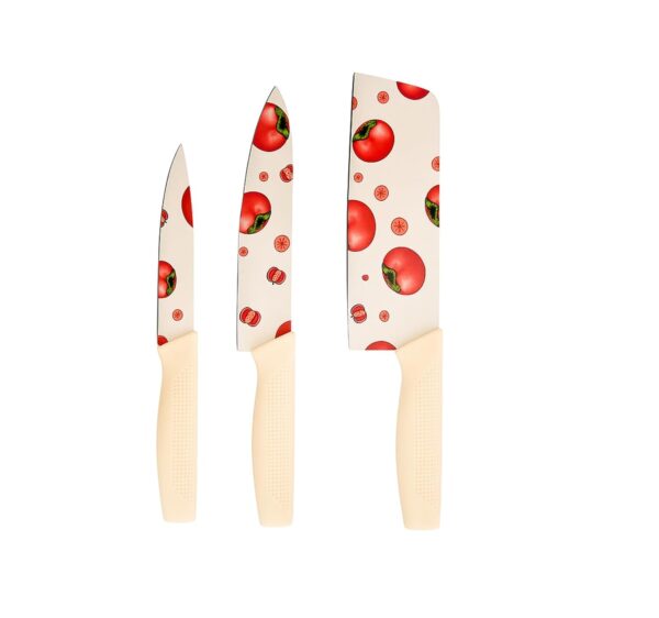 Decorative Kitchen Knife Set – 3-Piece Stainless Steel Blades with Non-Slip Grip Handles, Perfect for Chopping Vegetables, Fruits, Meat, Bread and Everyday Cooking Tasks