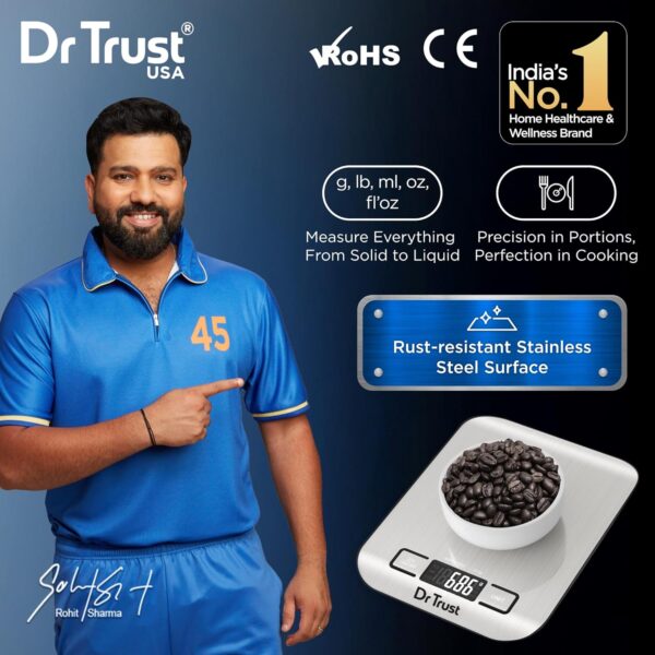 Dr Trust USA Stainless Steel Electronic Kitchen Digital Scale Weighing Machine For Health, Fitness, Diet, Nutrition, Cooking and Home Baking with Touch Button, Tare Function (5 Kg)-529