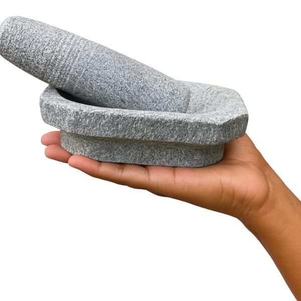 EZAHK Kalvam Stoneware Mortar and Pestle Set,Masher, Khalbatta, Kharal, Musal,for Kitchen, Home, Herbs and Spices (6 inch Grey,Small Size)