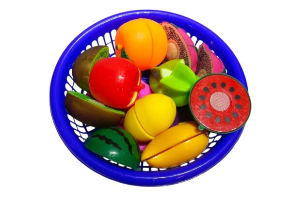 Educational Fruit Cutting Toy Set for Kids Colorful Pretend Play Kitchen Accessories with Toy Knife & Mini Basket Early Learning & Skill Development Toy for Toddlers and Children (Multi-Fruit Pack)
