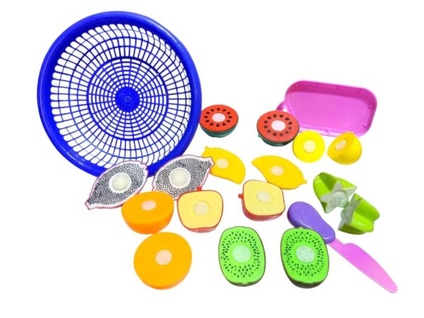 Educational Fruit Cutting Toy Set for Kids Colorful Pretend Play Kitchen Accessories with Toy Knife & Mini Basket Early Learning & Skill Development Toy for Toddlers and Children (Multi-Fruit Pack)