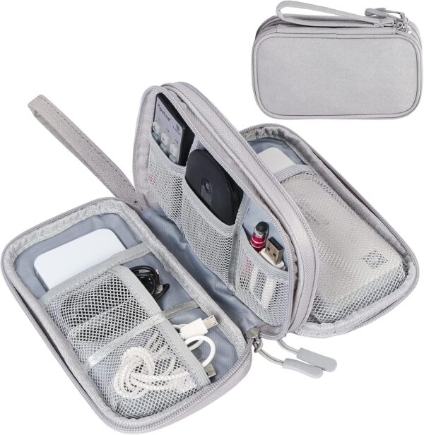 Electronics Organizer Travel Case – 2-Layer Waterproof Cable Storage Bag for Cords, Chargers, Phone, USB, Earphones & Accessories – Portable Tech Organizer Pouch 1PC (Grey)