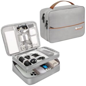 Elfora Double Layer Gadget Organizer Bag | Travel Case for Elfora Double Layer Gadget Organizer Bag | Travel Case for Cables, Charger, Power Bank, Hard Disk & Electronics Accessories | Portable Tech Storage Pouch with Mesh Pockets & Handle Carry Strap (Grey)