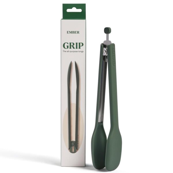 Ember Cookware Silicone Kitchen Tongs 27 cm | Stainless Steel Core with Food Safe Silicone Grip | Heat Resistant Up to 230°C | Locking Mechanism | Green