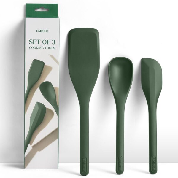 Ember Cookware Silicone Spatula Set of 3 – Stir, Flip & Scraper | Platinum Grade Food Safe | Heat Resistant Up to 230°C | Seamless Unibody Design | Green