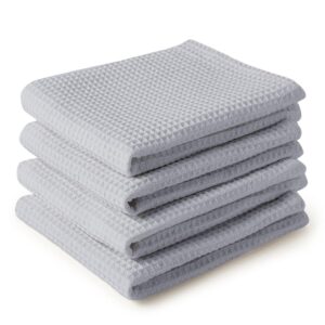 Encasa XO Kitchen Dish Towels Set | Light Grey | Encasa XO Kitchen Dish Towels Set | Light Grey | Waffle Weave and Flat Hand Tea Towel | 70x45 cm | Quick Drying Reusable Cotton Washcloths | Multipurpose Lightweight Dishcloths Set of 4